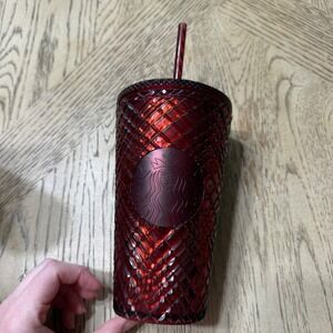 Starbucks 2022 Holiday Jeweled Tumbler in merlot red 24 oz Venti size